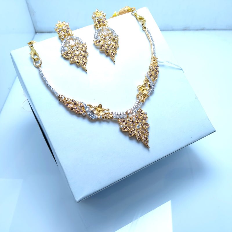 Silver with zircons gold plated necklace set