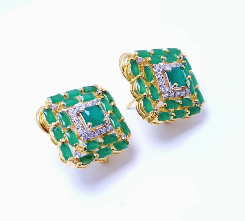 Gold Plated Tops Pair with Green Onex & Zircons. (925 Silver)