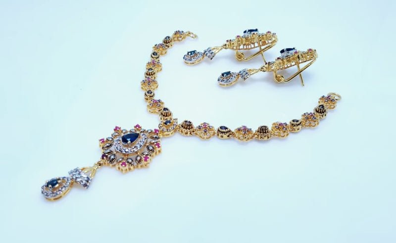 Gold Plated Necklace Set With colored Zircons (925 Silver)