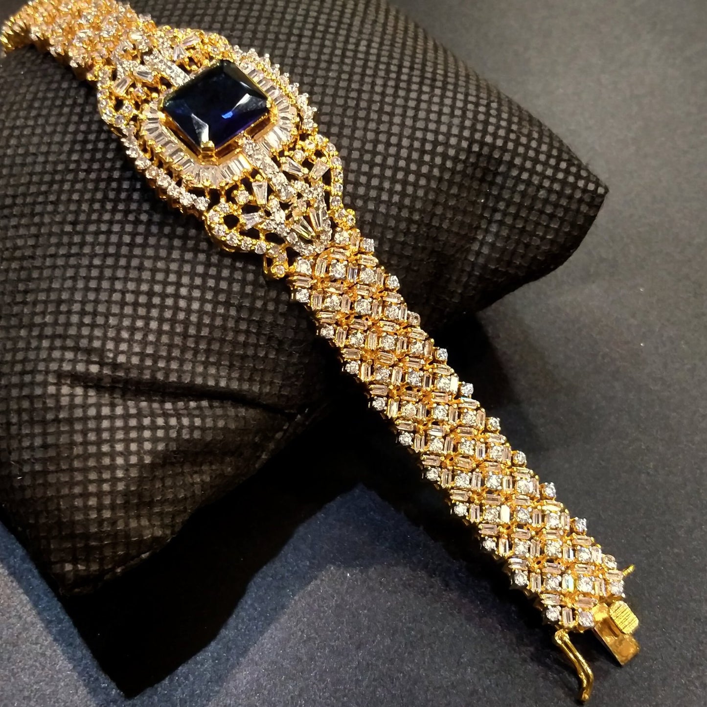 Gold Plated Bracelet With Blue sapphire & Zircons (925 Silver)