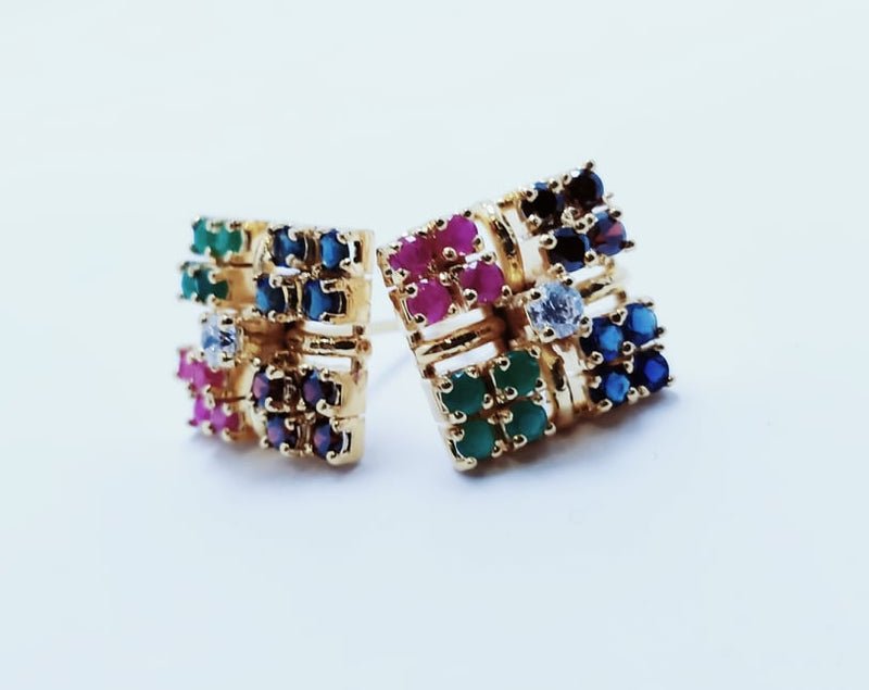 Tops Pair with Multi Color of Stones. (925 Silver)