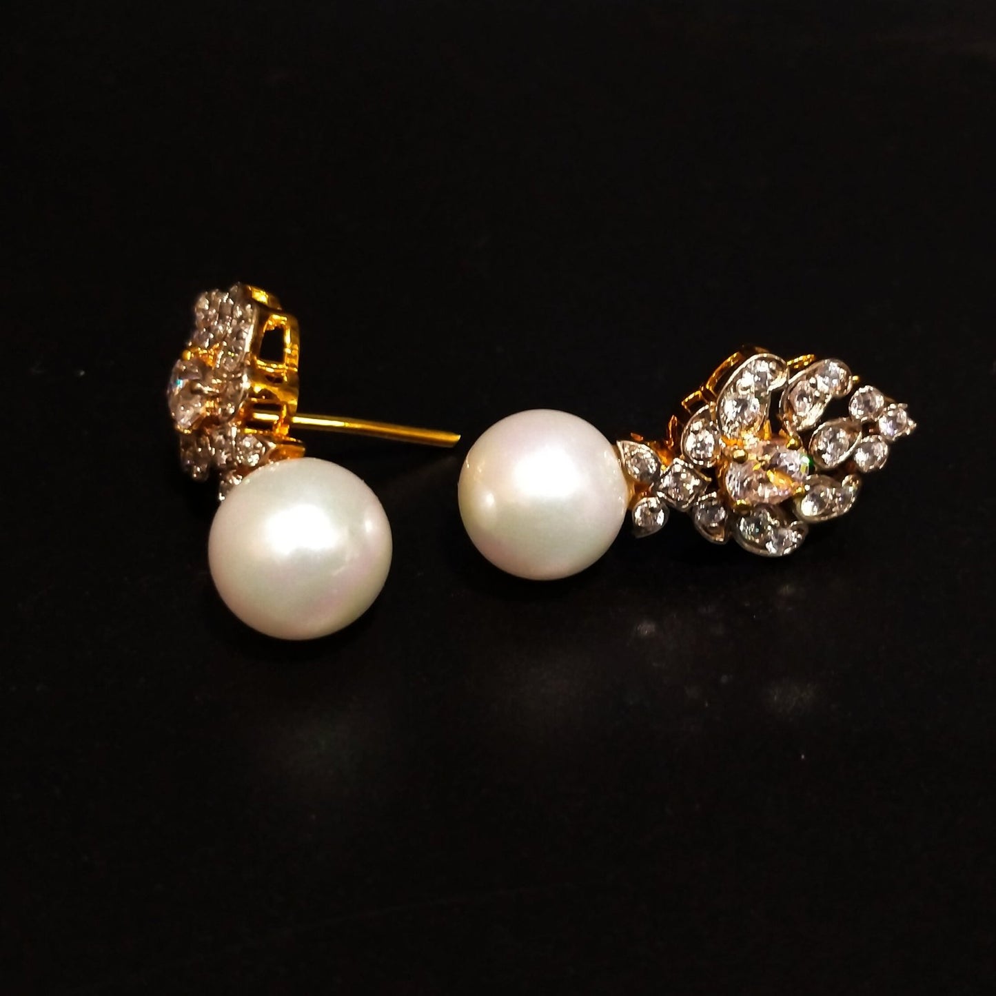 Gold Plated Tops With Zircons and Pearls 925 Silver.
