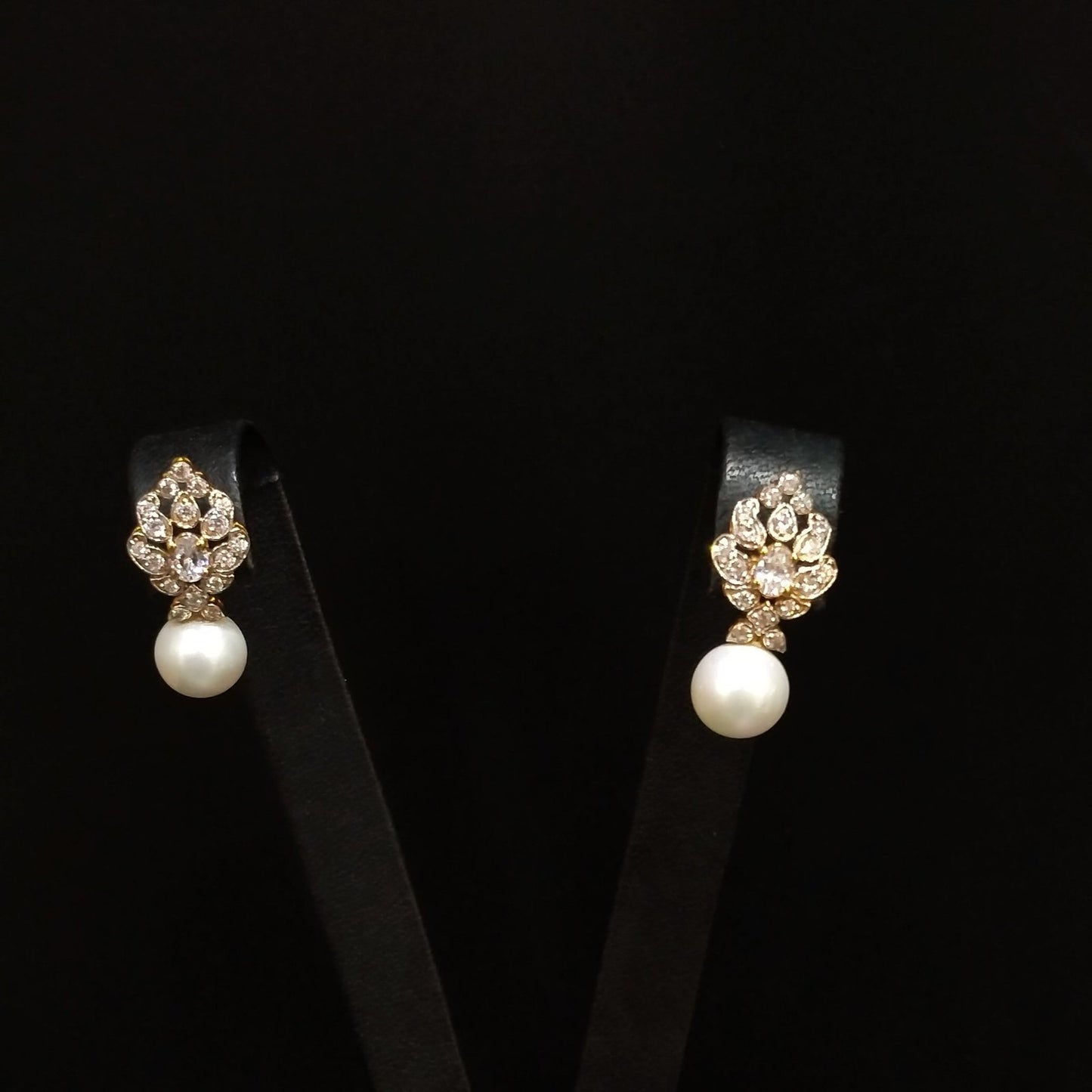 Gold Plated Tops With Zircons and Pearls 925 Silver.