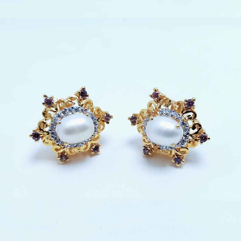 Gold Plated Tops pair with Real Pearls and Zircons. (925 Silver)