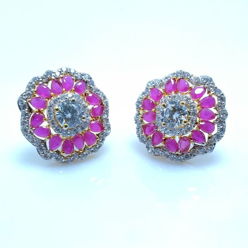 Gold Plated Ear Studs with American Zircons and Chetum. (925 Silver)