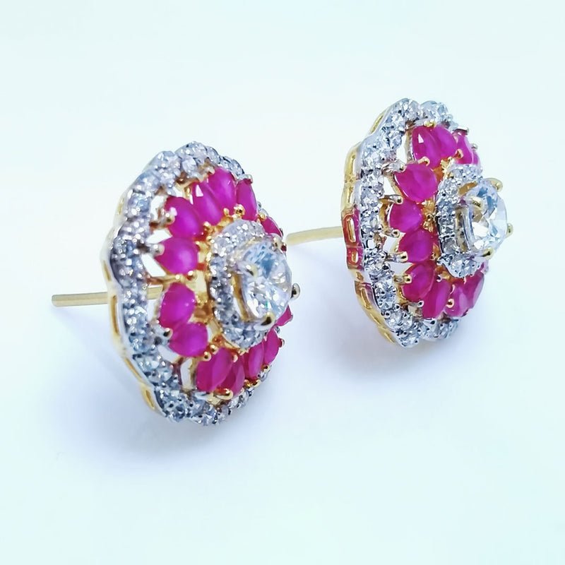 Gold Plated Ear Studs with American Zircons and Chetum. (925 Silver)