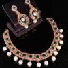 Gold Plated Necklace Set With jade champion Zircons and hanging Pearls.