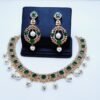 Gold Plated Necklace Set With jade champion Zircons and hanging Pearls.