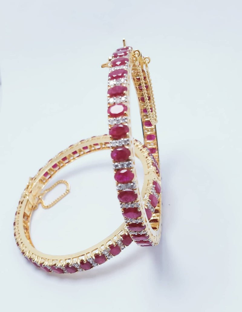 Gold Plated Bangles pair with Ruby and Zircons. (925 Silver)