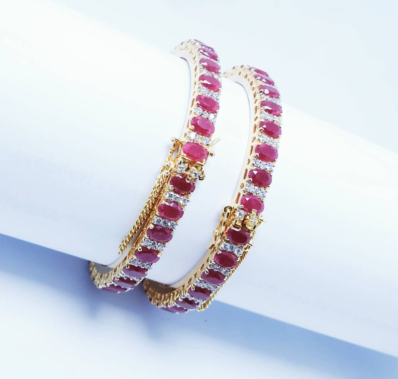 Gold Plated Bangles pair with Ruby and Zircons. (925 Silver)