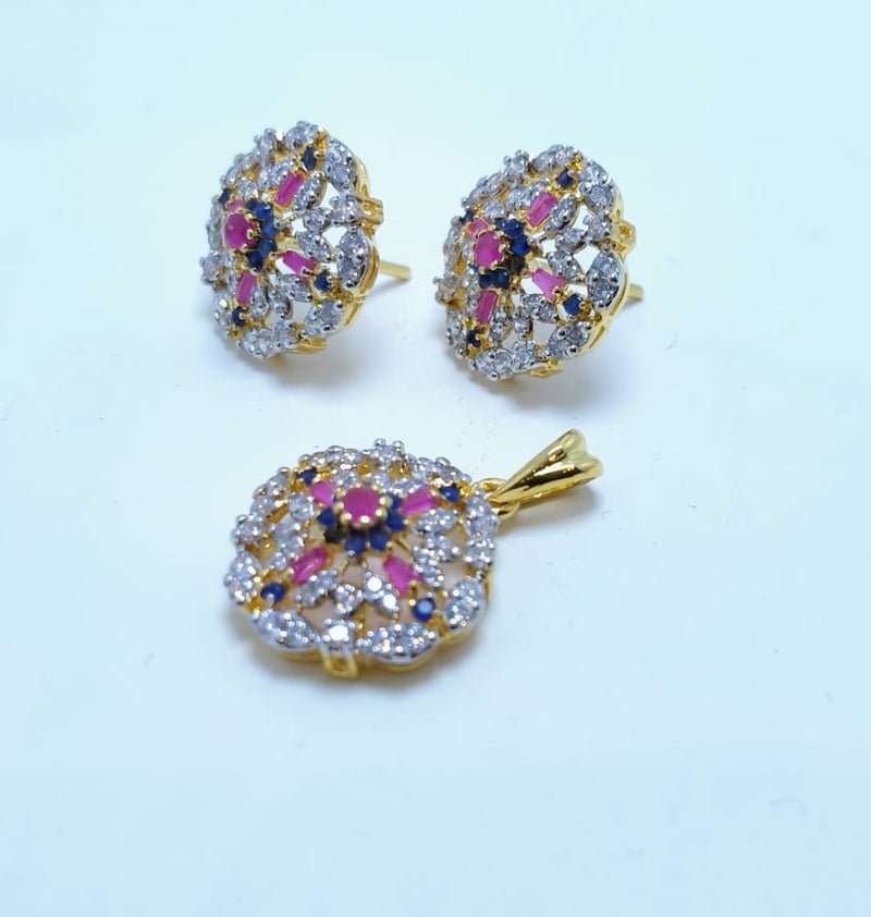 Gold Plated Jewelry Pendant Set with Colored Zircons. (925 Silver)