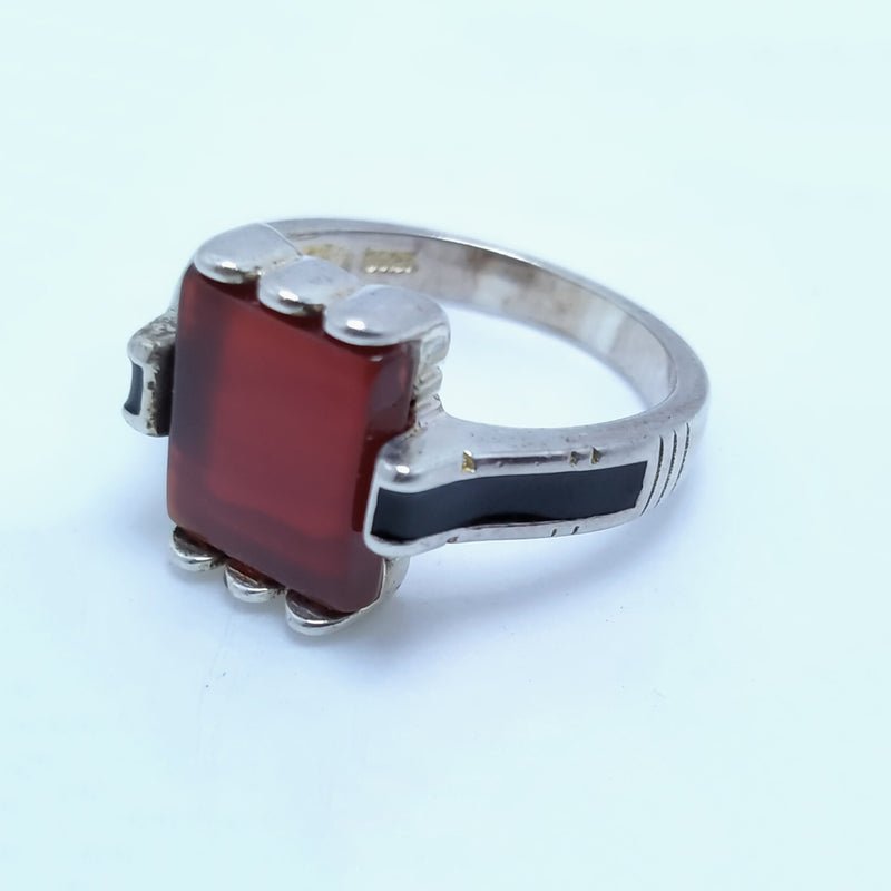 Silver Men"s Ring Italian made with Aqeeq Stone.(925 Silver)