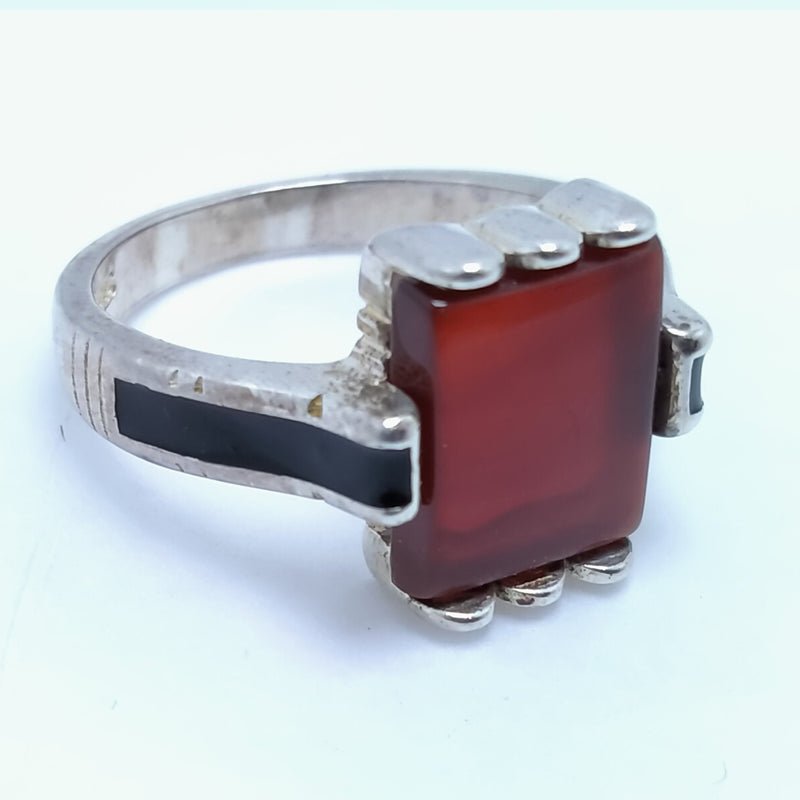 Silver Men"s Ring Italian made with Aqeeq Stone.(925 Silver)