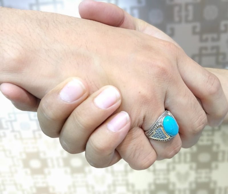 Silver Men"s Ring Italian made with Feroza Stone.(925 Silver)
