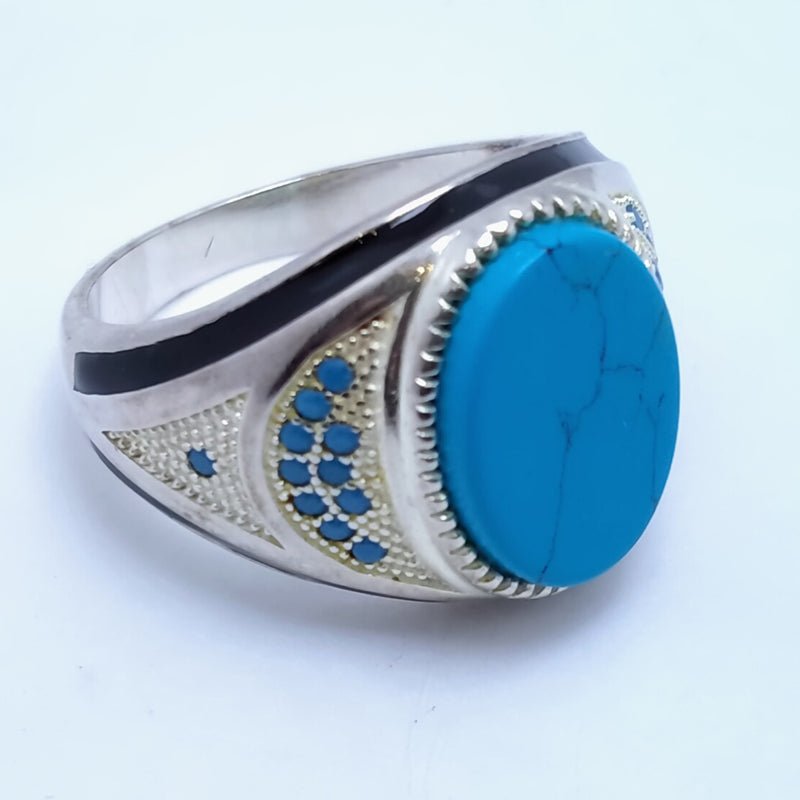 Silver Men"s Ring Italian made with Feroza Stone.(925 Silver)