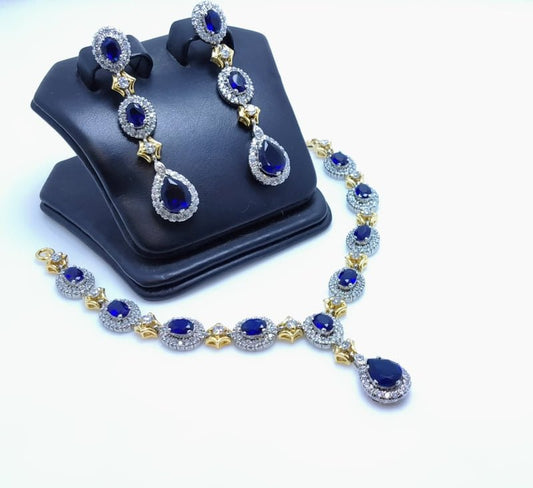 Silver Necklace Set with blue saphire and Zircons