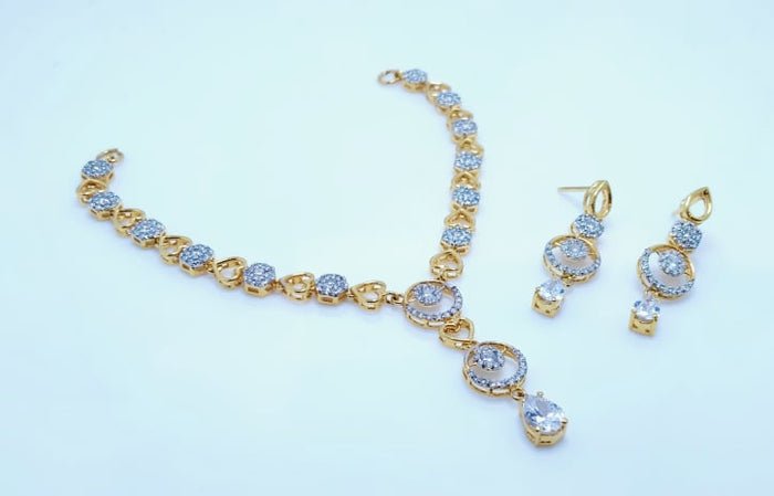 Gold Plated Heart Shape Necklace Set With American Zircons (925 Silver)