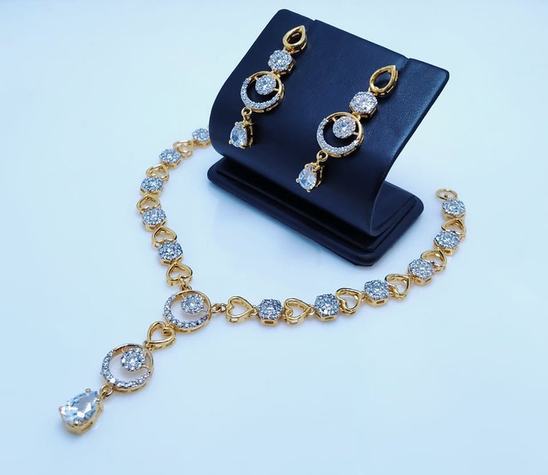 Gold Plated Heart Shape Necklace Set With American Zircons (925 Silver)