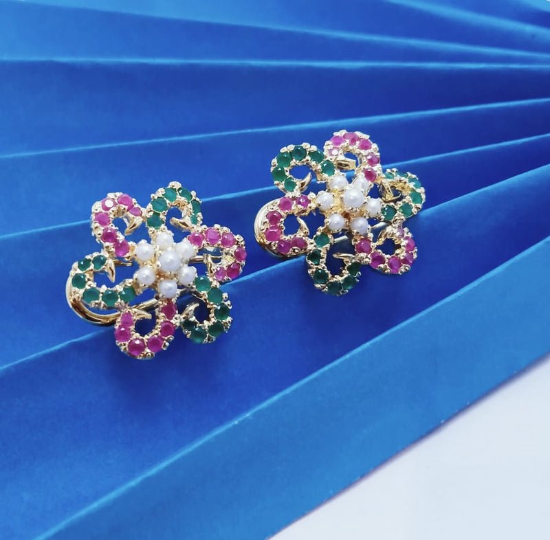 Tops Pair with Three Color of Stones. (925 Silver)