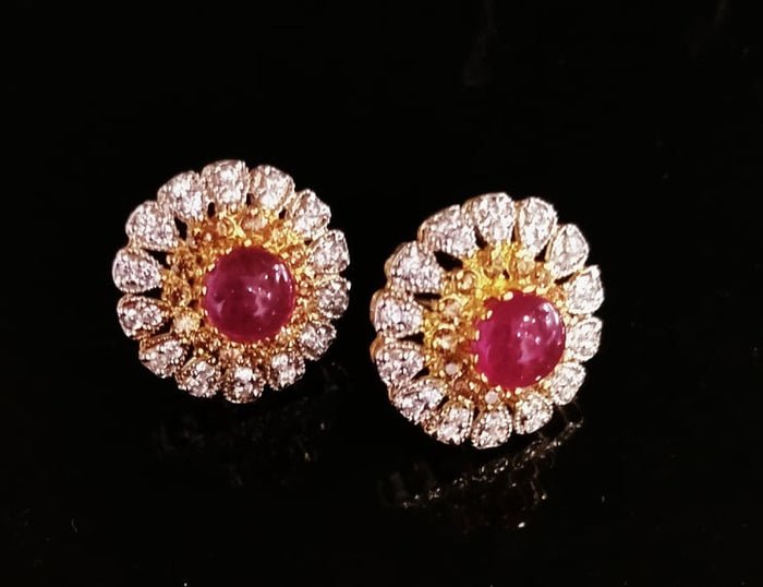 Tops with Uncut Ruby and Zircons. (925 Silver)