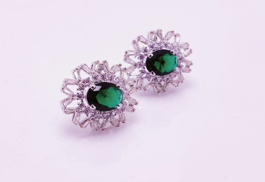 Gold Plated Tops Pair with Green &amp; Zircons. (925 Silver)