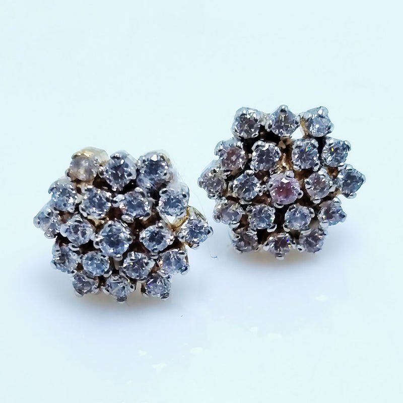 Diamond Style Flower Tops Pair with Cubic Zircons. (925 Silver)