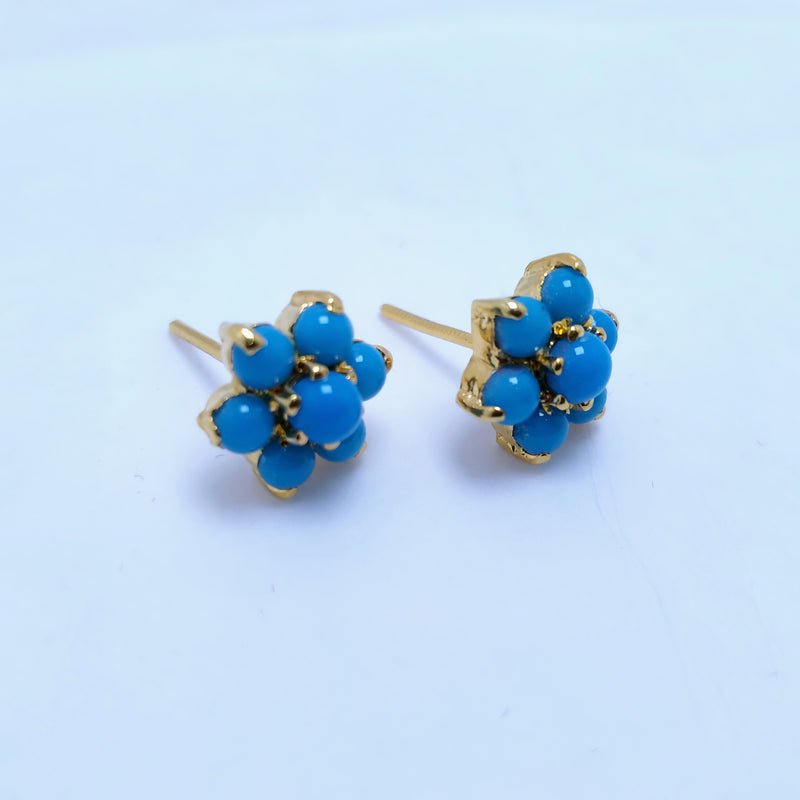 Flower Studs with Feroza, Emerald, Ruby ,Pearls Stones. (925 Silver)