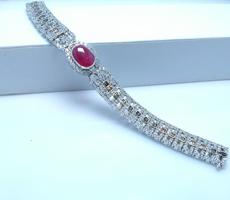 Silver Premium Quality Bracelet with Synthetic Ruby Champion and P Zircons