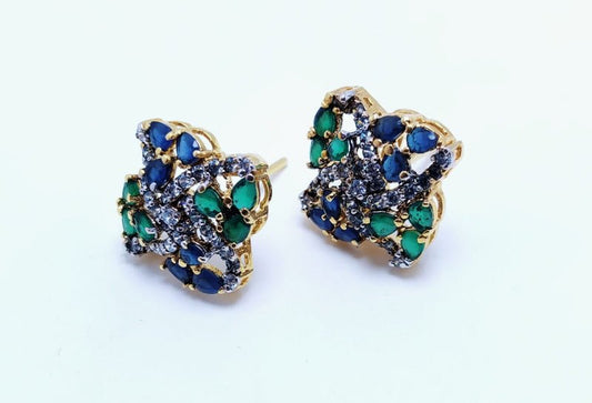Gold Plated Tops Pair with Blue, Green &amp; Zircons.