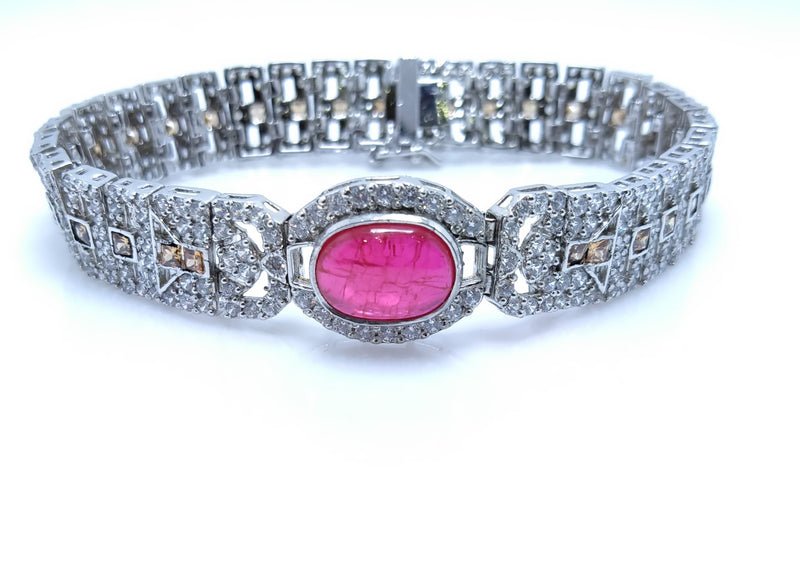 Silver Premium Quality Bracelet with Synthetic Ruby Champion and P Zircons