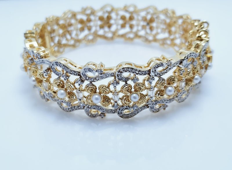 Silver Bangle with Real Pearls 24kt Gold plated