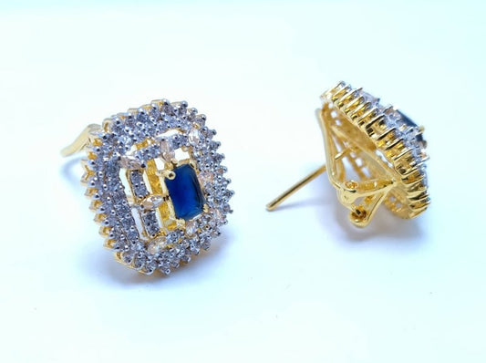 Gold Plated Tops Pair with Blue &amp; Zircons. (925 Silver)