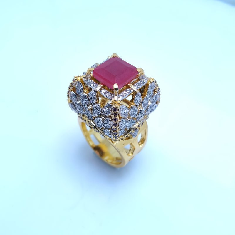 Big size Ring with Chetum Stone with American Zircons with Gold Plated. (925 Silver)