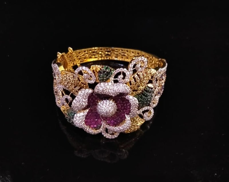 Gold Plated 3d Design with Multi Colored Zircons. (925 Silver)