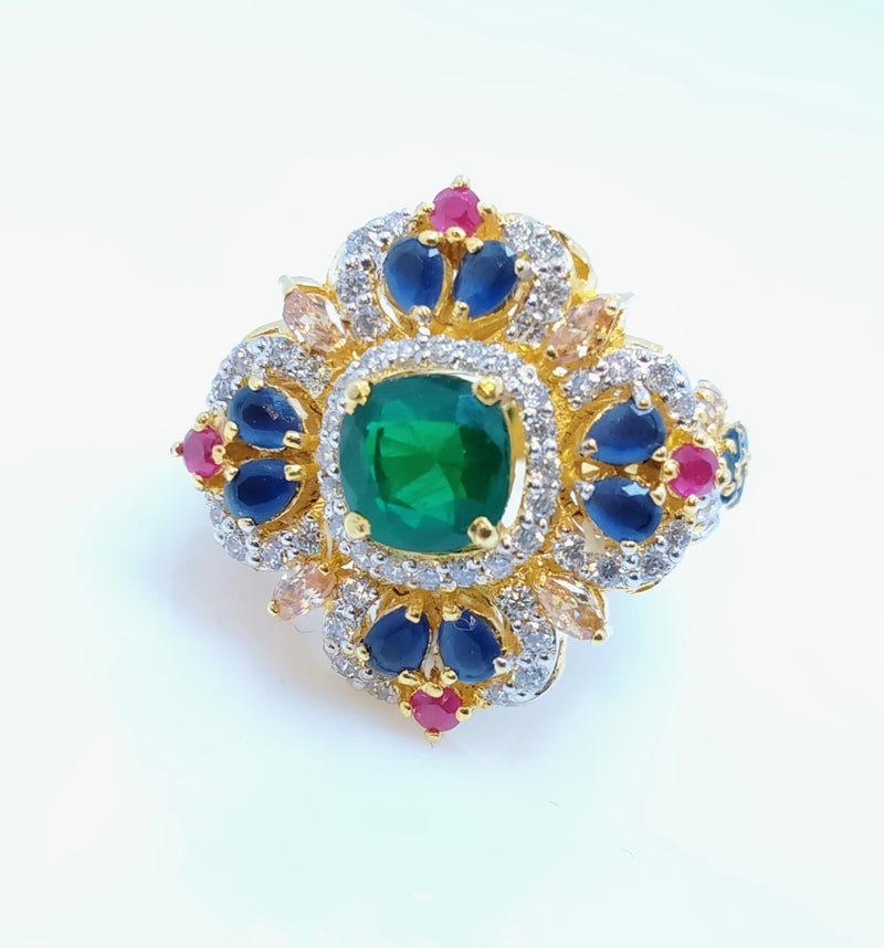 Gold Plated Ring with Colored Zircons. (925 Silver)