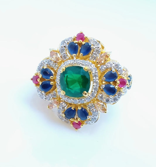 Gold Plated Ring with Colored Zircons. (925 Silver)