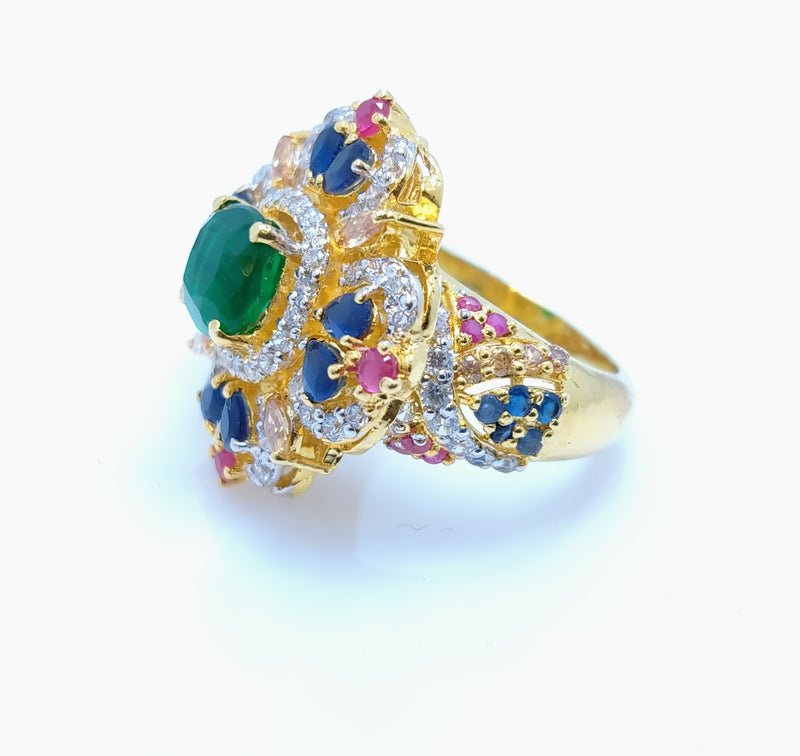 Gold Plated Ring with Colored Zircons. (925 Silver)