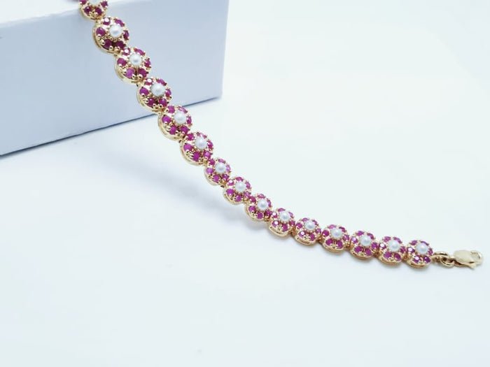 Bracelet Gold Plated with Chetum And pearls. (925 Silver)