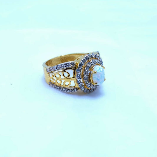 Opal Stone with American Zircons Ring with Gold Plated. (925 Silver)