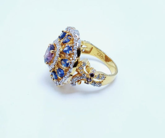 Gold Plated Ring with Colored Zircons. (925 Silver)