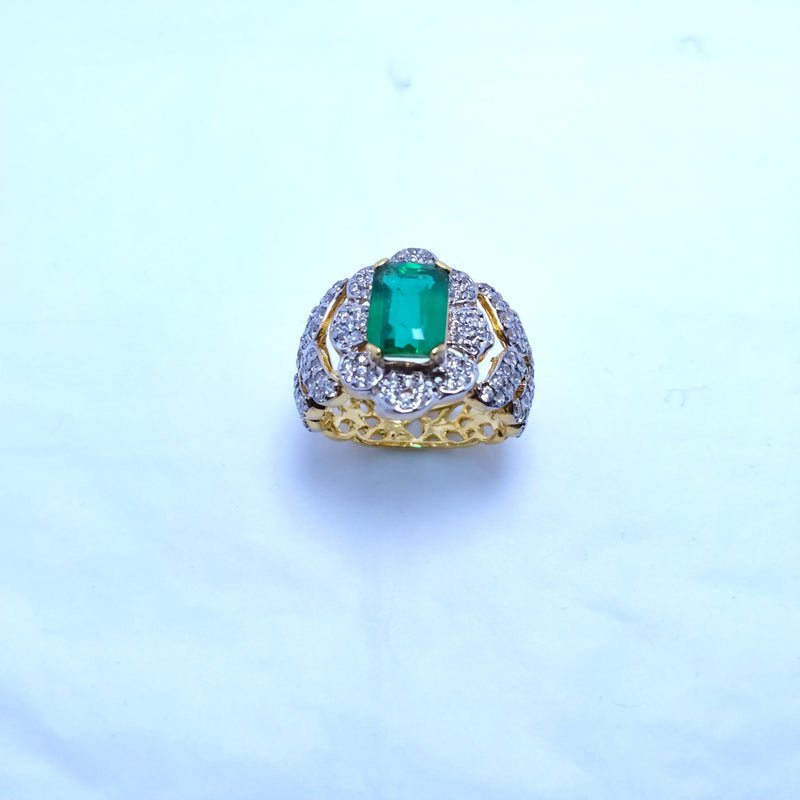 Silver Ring with Emerald cut and Zircons Gold Plated. (925 Silver)
