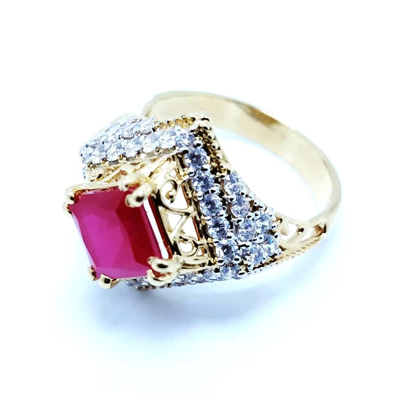 Gold Plated Ring with Chetum and Zircons. (925 Silver)