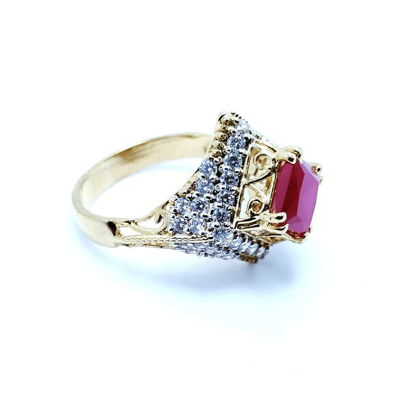 Gold Plated Ring with Chetum and Zircons. (925 Silver)