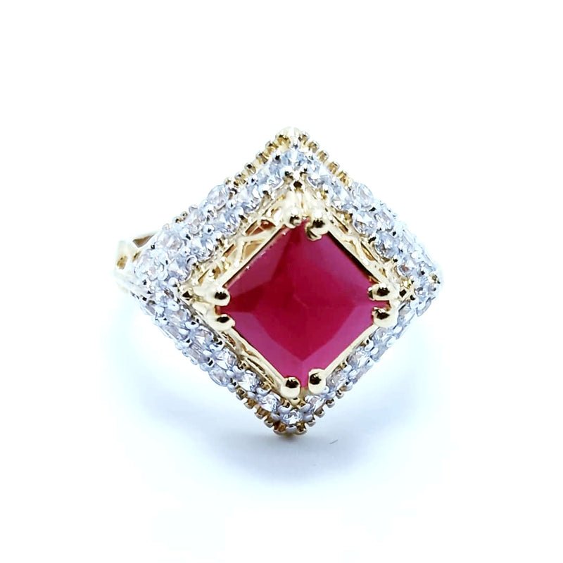 Gold Plated Ring with Chetum and Zircons. (925 Silver)