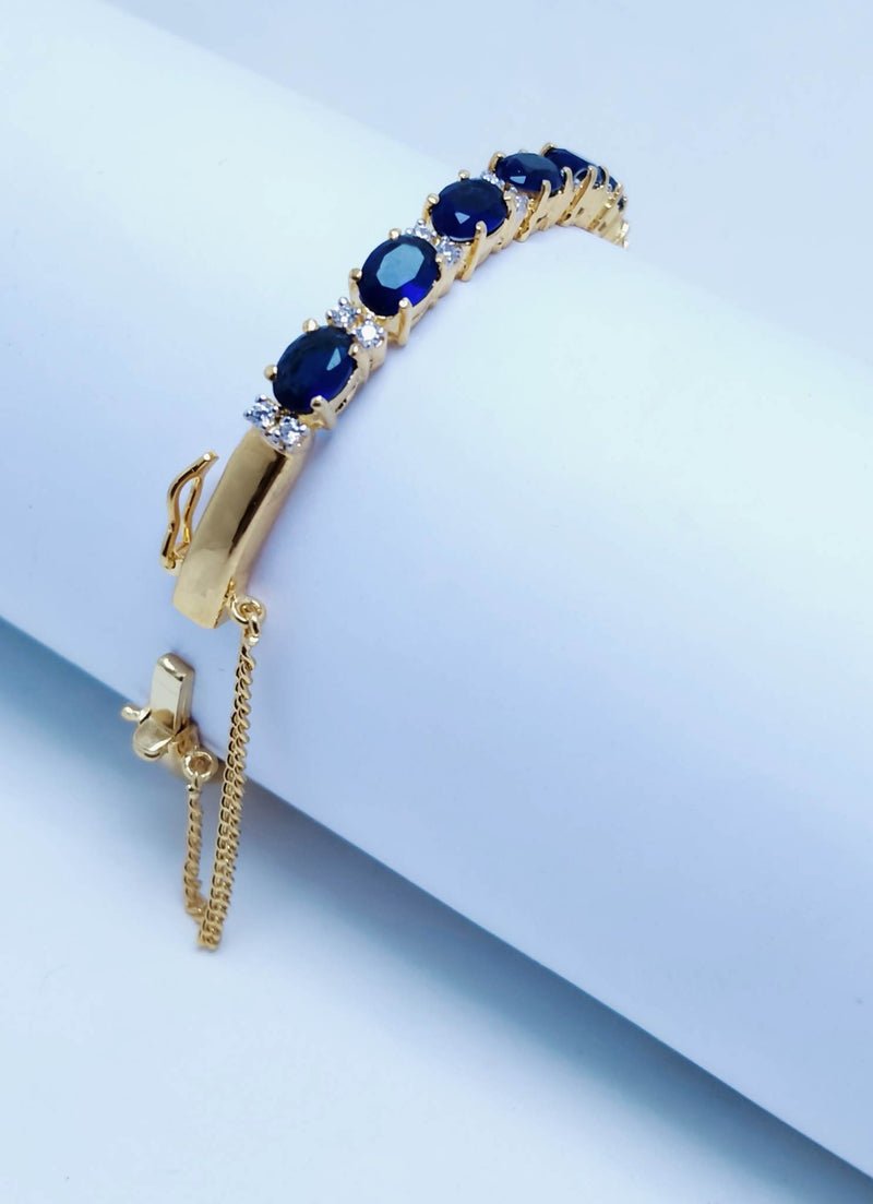 Gold Plated Bracelet Blue Sapphire and Zircons. (925 Silver).