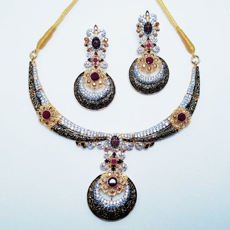 Meena Kaari Necklace Set (925 Silver) With Gold Plated