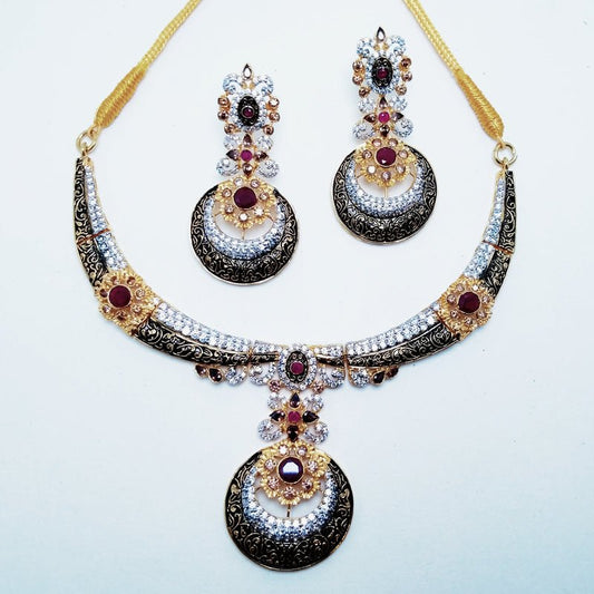 Meena Kaari Necklace Set (925 Silver) With Gold Plated