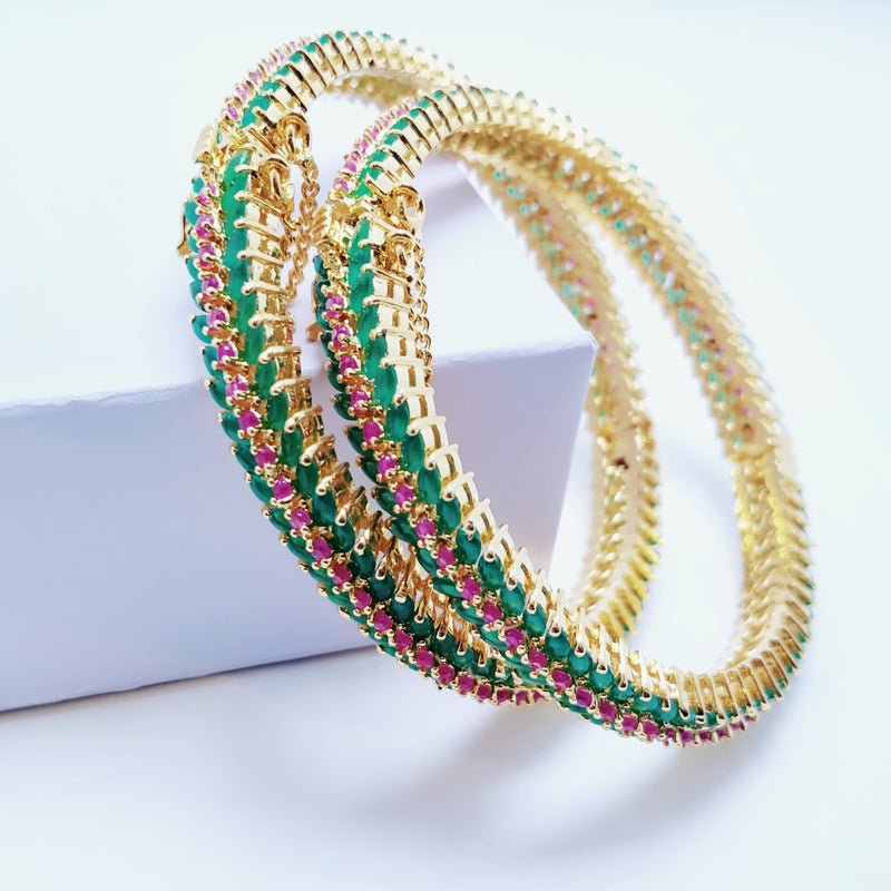 Emerald Bangles Pair Gold Plated. (925 Silver jewellery)