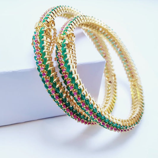 Emerald Bangles Pair Gold Plated. (925 Silver jewellery)