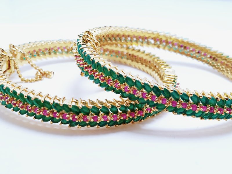 Emerald Bangles Pair Gold Plated. (925 Silver jewellery)